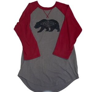 The North Face Mens Bear Graphic Raglan Baseball Tee Grey Red Small Classic Fit